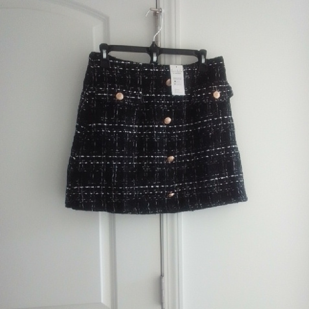 NWT Cupshe Chic Black Tweed Button Front Mini Skirt